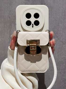 小香风白色菱格卡包适用华为荣耀Magic8手机壳Magic7新款纯色6Pro软壳全包5斜跨背包式X70高级感X60防摔X50女