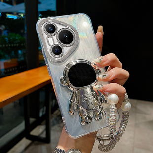羽纱银色太空人支架适用于华为P80Pro手机壳Pura70保护套P60全包镜头膜P50高级感宇航员P40防摔外壳P30女时尚