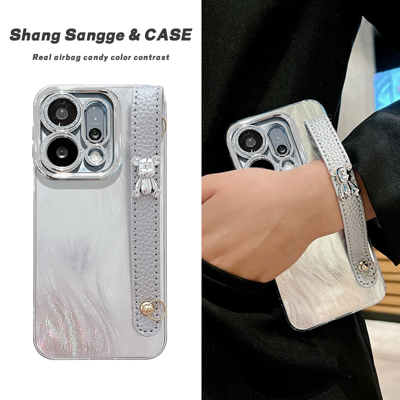 银色小熊腕带适用OPPOfindx9手机壳OPPOfindx8Pro新款全包镜头膜X7斜跨可背X6防摔X5时尚ultra高级感X8S+女款