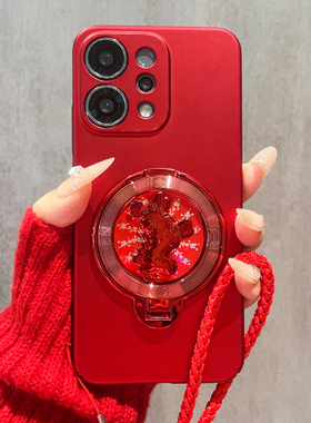 2026马年新款旋转支架适用OPPOReno15手机壳Reno14新年红色13Pro磨砂防滑12硬壳11超薄10外壳9镜头全包8女7/6