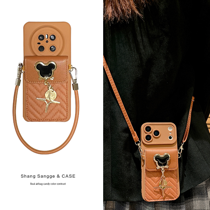 潮流棕色立体皮质卡包适用华为Mate70手机壳mate60Pro+斜跨可背mete50背包式40新款30软硅胶20全包优享版女款