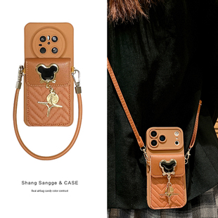 潮流棕色立体皮质卡包适用华为Mate80手机壳mate70Pro斜跨可背mete60背包式 40软硅胶Max全包Air防摔女 50新款