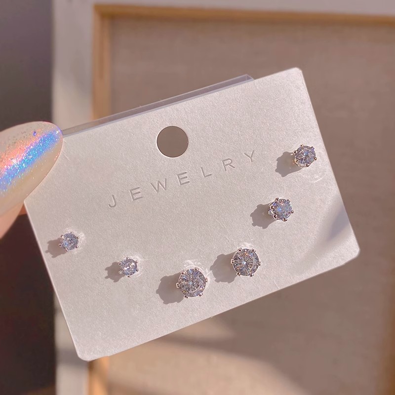 铜合金耳饰 s925银针六件套锆石耳钉女小巧精致冷淡风耳环新款潮