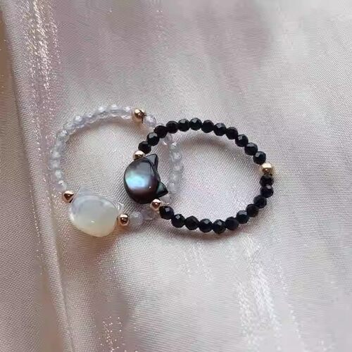 黑白猫咪可爱戒指情侣小众设计感