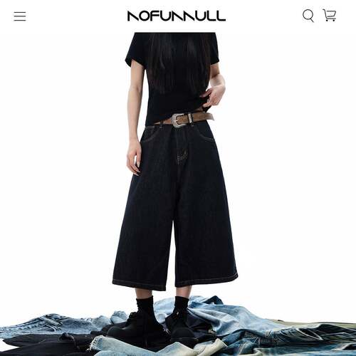 NOFUNNULL 莱赛尔丹宁蓝原色七分牛仔裤cleanfit男女宽松阔腿短裤