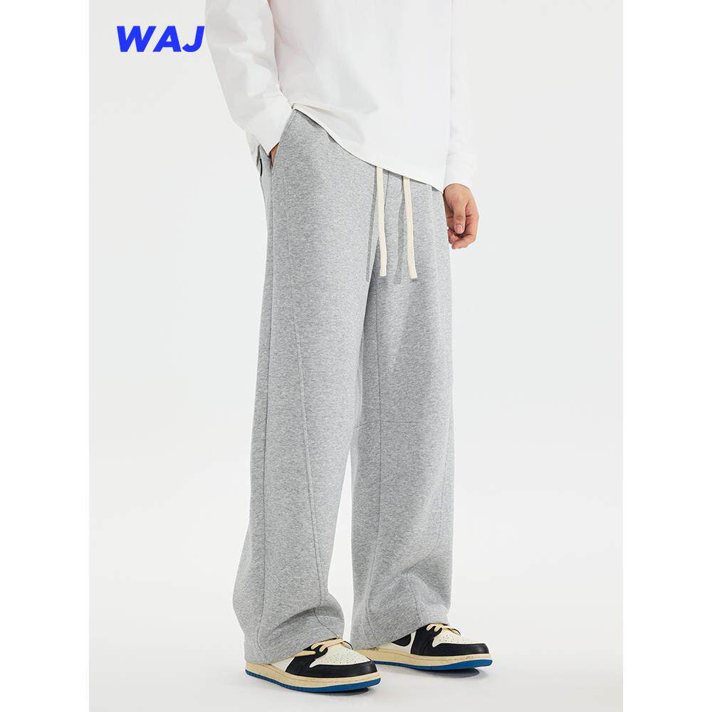 2025春季美式宽松直筒运动卫裤男cleanfit重磅垂感纯色休闲弯刀裤