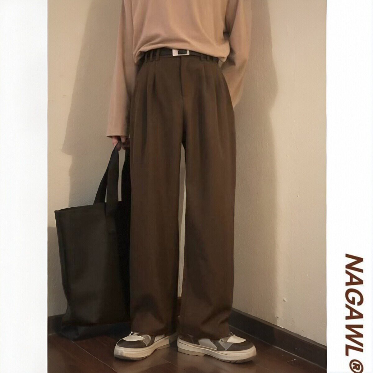 NAGAWL春夏美式复古宽松直筒青少年咖色休闲裤垂感西裤男薄款