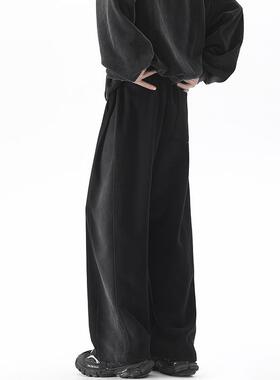 ZSEE弯刀裤男春秋季重磅渐变水洗磨白黑色休闲裤宽松垂感卫裤长