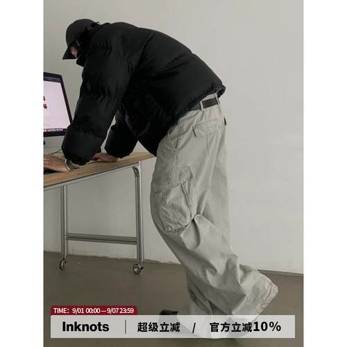 INKNOTS美式复古水洗做旧廓形工装裤男女宽松直筒休闲Vintage裤子