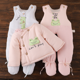 9个月宝宝包脚连体背带棉裤 子 加厚棉衣棉裤 婴幼儿外穿棉袄冬季