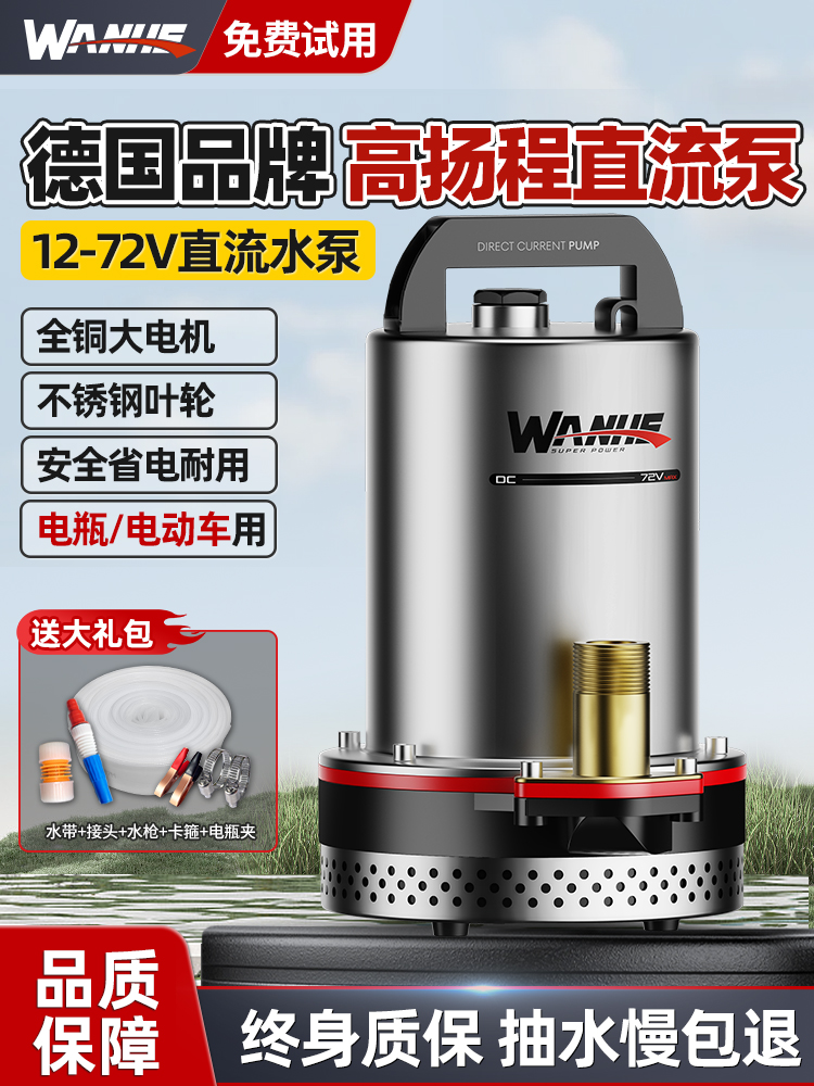 12v抽水泵72v电动车抽水泵电瓶车专用抽水泵农用直流潜水泵48v60v