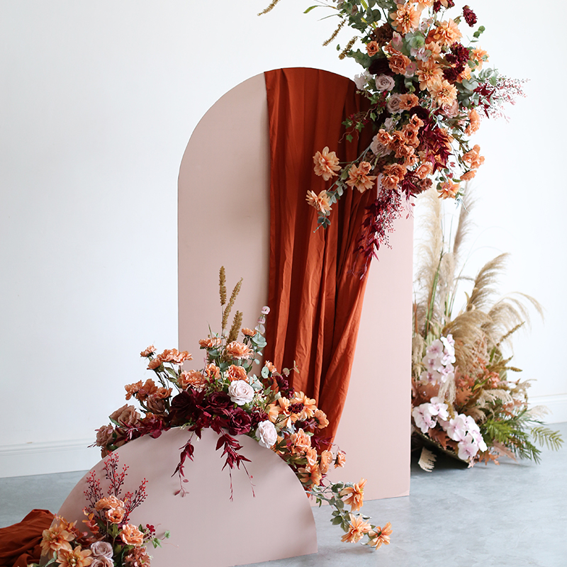 复古系花艺场景布置花卉仿真玫瑰插花婚礼舞台迎宾区花排花堆摆花