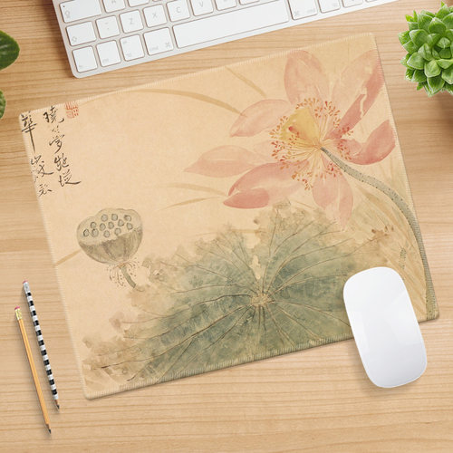 荷花水墨禅意鼠标垫橡胶可定制