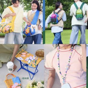 星巴克近在春天追星站多巴胺双肩包撞色通勤斜挎包折叠凳手机背链