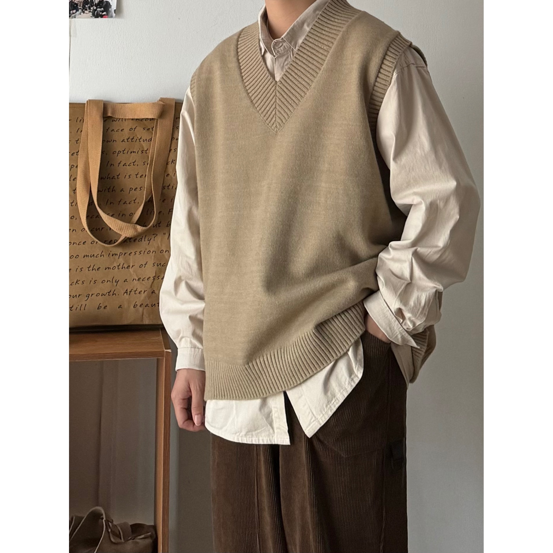 秋冬韩系休闲宽松针织马甲毛衣