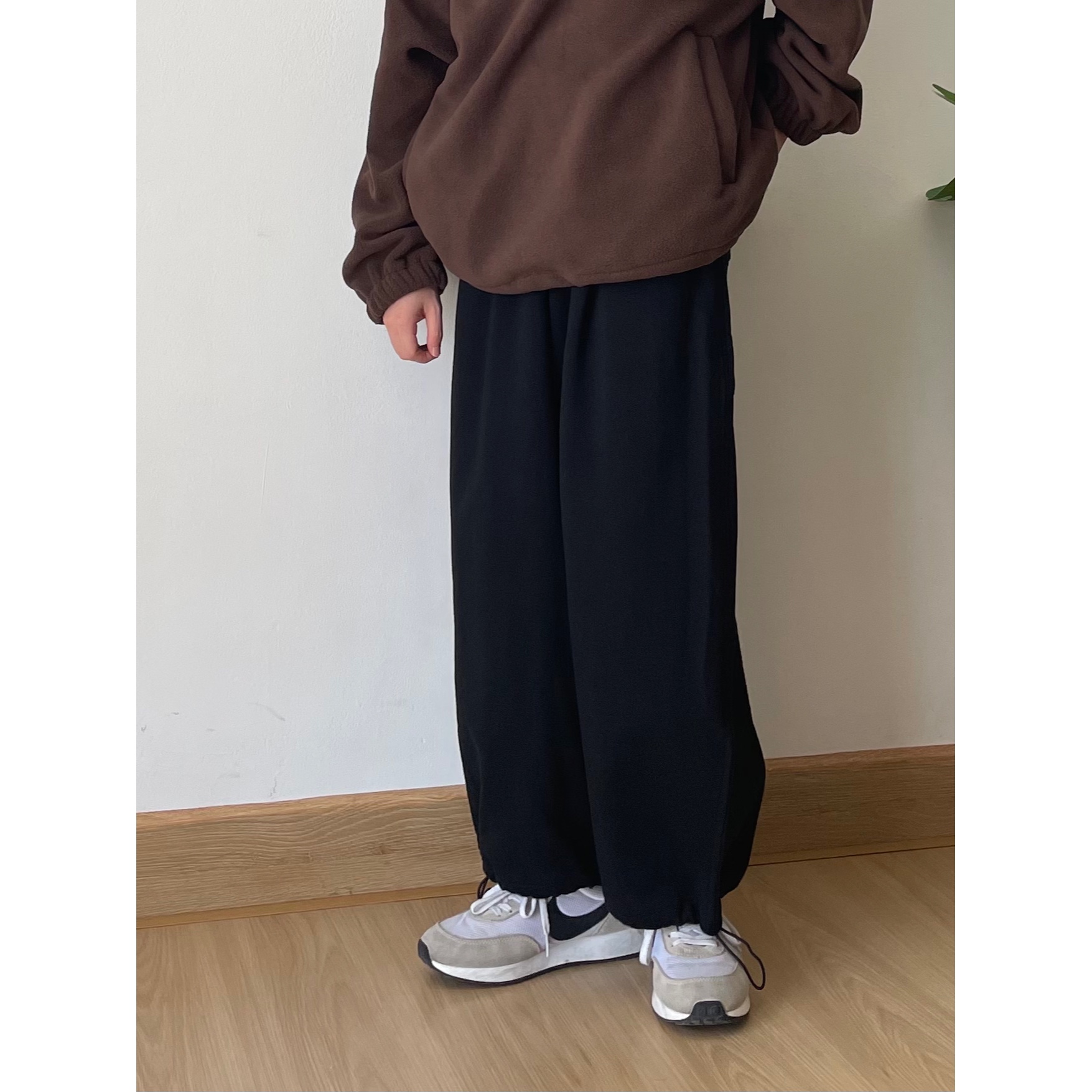 日系秋冬加厚宽松纯色基础卫裤