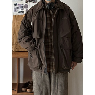 BUTQIU日系冬季复古多口袋工装棉服翻领宽松夹克棉衣中性外套男