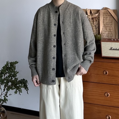 BUTQIU日系复古秋冬半高领羊毛毛衣保暖针织开衫中性慵懒风外套