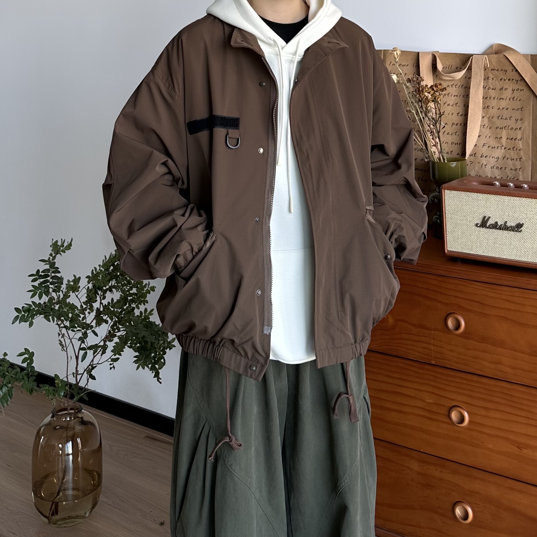 BUTQIU日系复古秋冬立领冲锋夹克外套男女帅气百搭休闲工装上衣