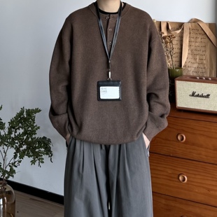 BUTQIU日系复古秋冬亨利领套头毛衣男女通勤百搭打底衫针织上衣