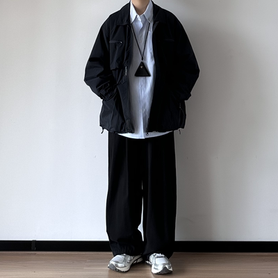 B东日系男装秋冬黑蓝色复古多口袋翻领夹克氛围叠穿休闲中性外套