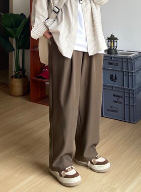 B东日系纯色垂感休闲长裤男复古