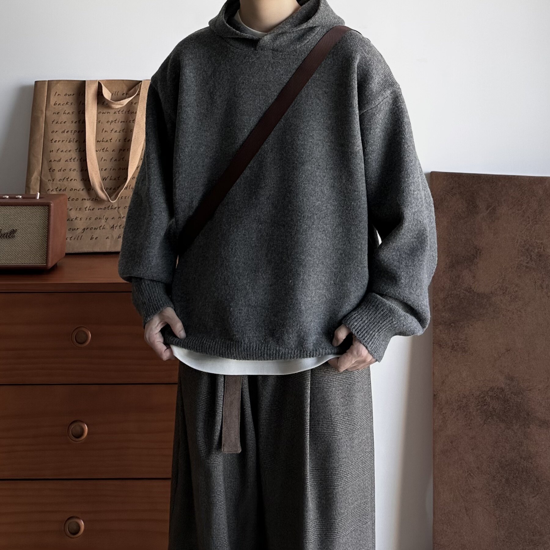 BUTQIU日系复古秋冬宽松连帽针织衫男女氛围感百搭短款毛衣外套,男装,针织衫/毛衣,淘宝优惠券,粉丝福利购,淘宝优惠卷