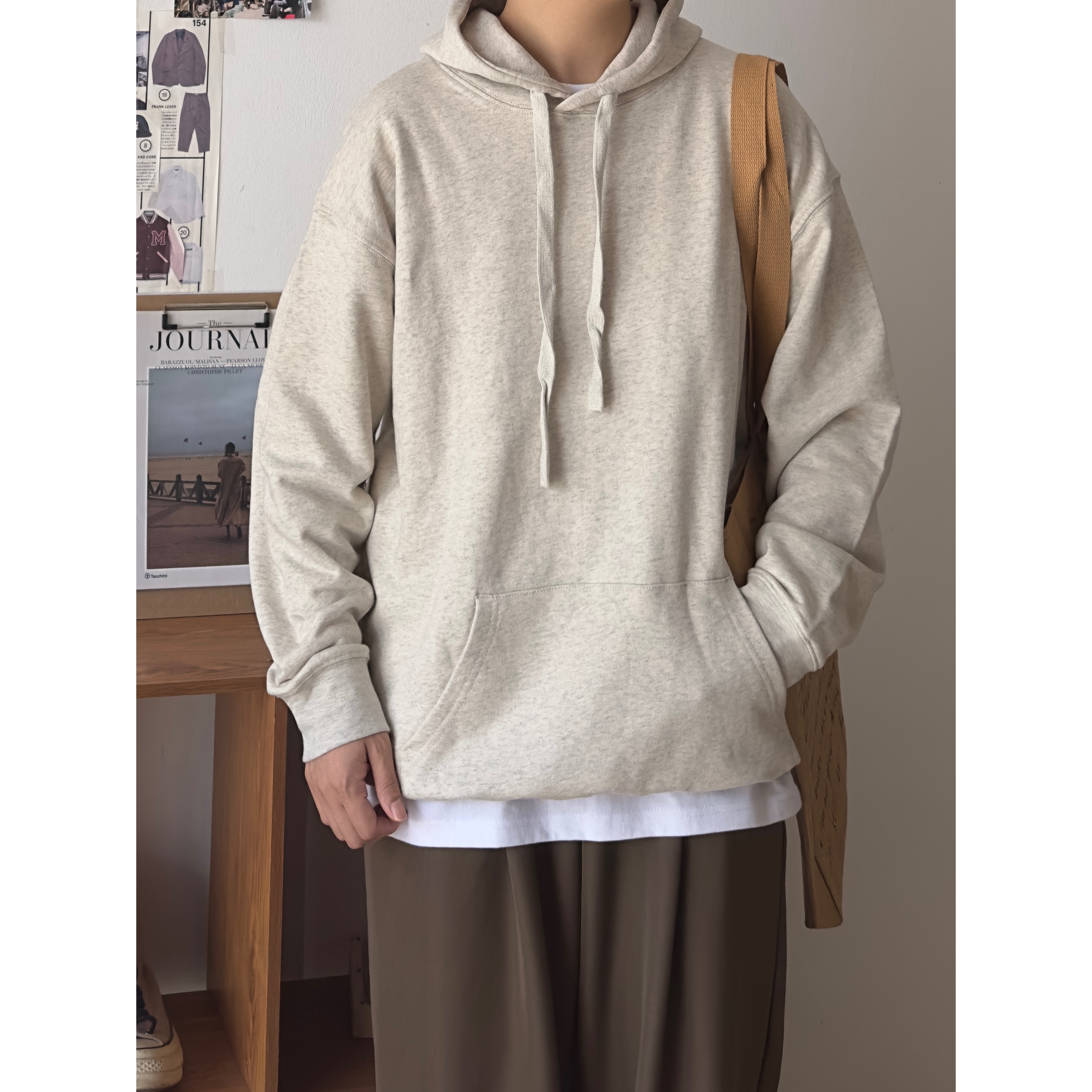 春秋毛圈连帽卫衣纯色情侣帽衫