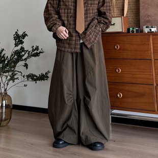 BUTQIU日系复古廓形解构拼接纹理感宽松阔腿拖地裤男女休闲长裤子