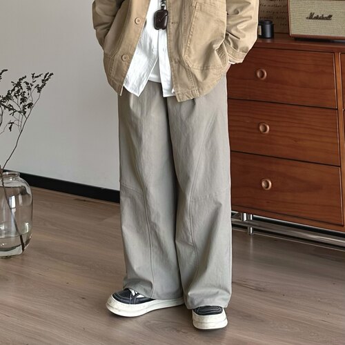 B东日系男装春秋垂感复古休闲长裤纯色中性宽松直筒百搭阔腿裤男