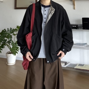 BUTQIU日系纯色半立领工装哈灵顿夹克男女春秋中性风叠穿休闲外套