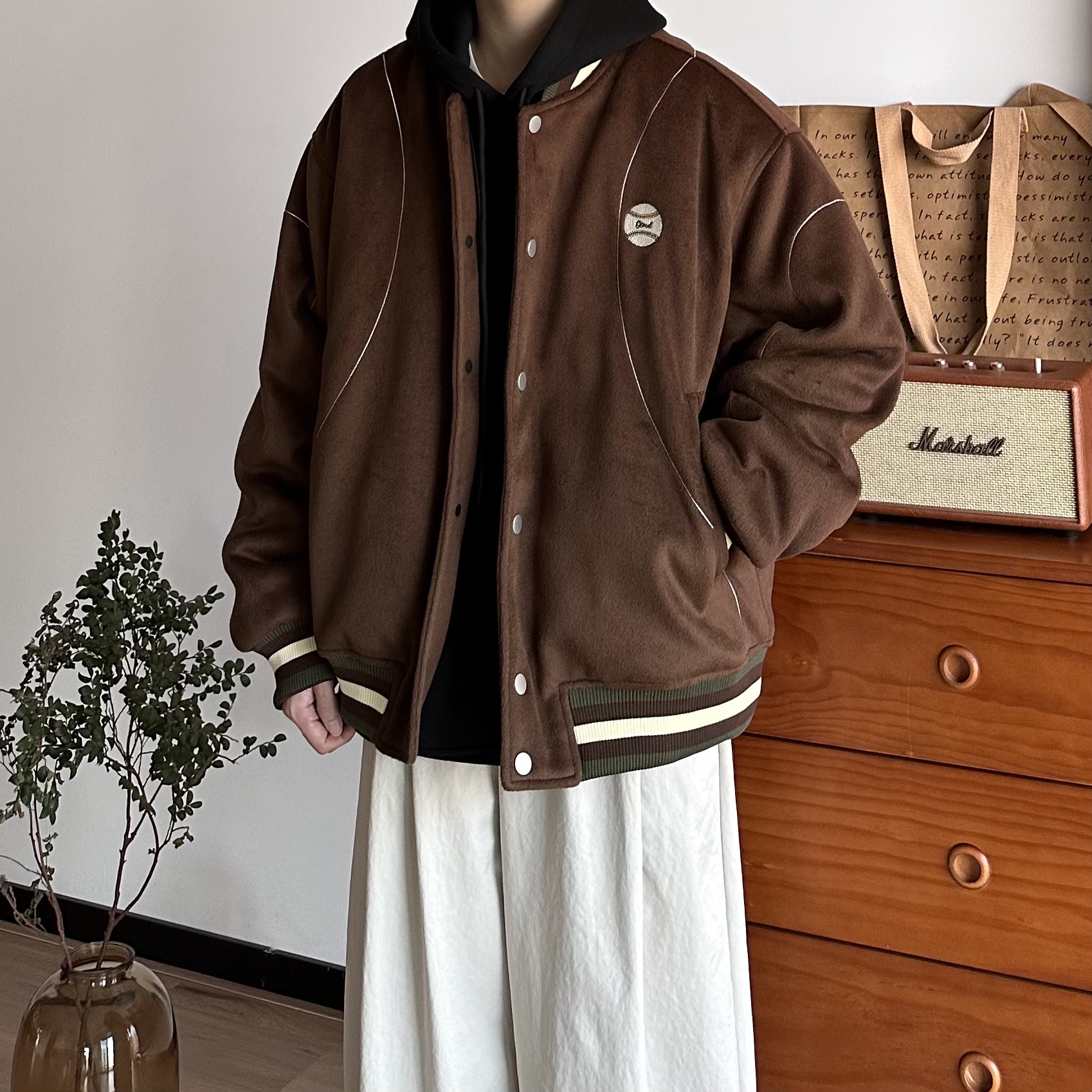 BUTQIU日系复古秋冬加厚棉衣美式棒球服外套男女运动风棉服上衣