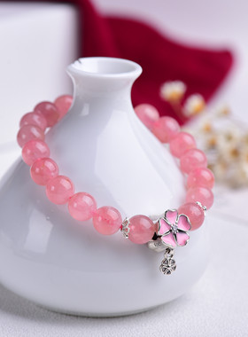 SHAHD晶字塔天然马粉手链马达加斯加粉水晶手串银饰小雏菊