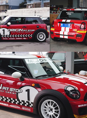 迷你MINIF56车贴拉花cooper sR55 R60 F54侧裙改装赛车引擎盖贴纸