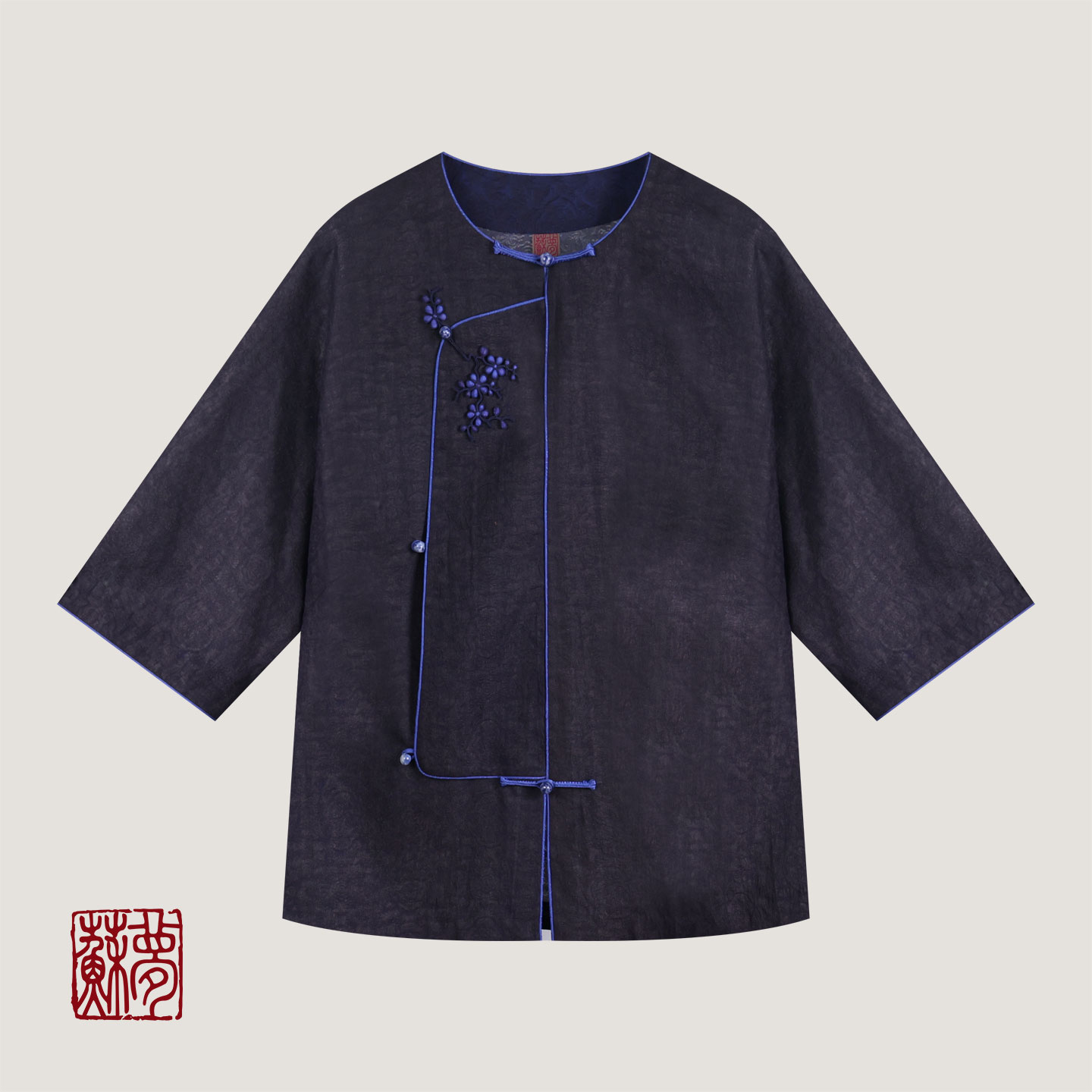 {苏梦}【蘭栩】桑蚕丝圆领琵琶襟上衣01031877