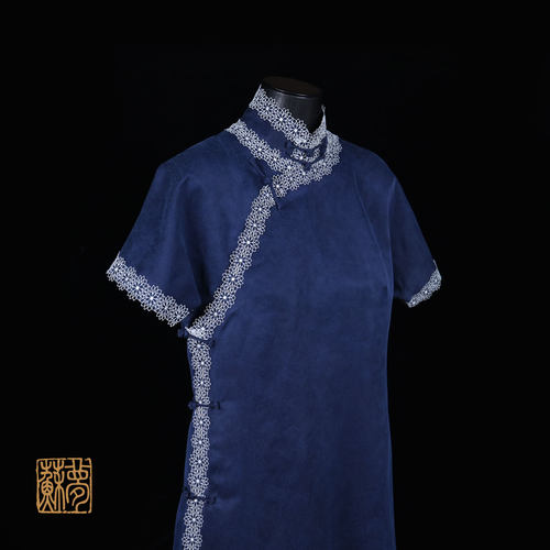 {苏梦}【蘭序】香云纱蓝翡中式旗袍0102589