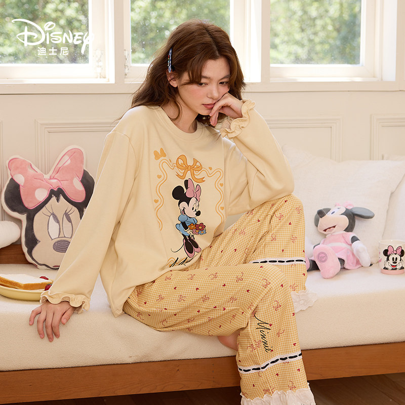 Disney迪士尼秋冬羊绒蚕丝圆领长袖长裤带胸垫甜美卡通家居服0209,女士内衣/男士内衣/家居服,睡衣/家居服套装,淘宝优惠券,粉丝福利购,淘宝优惠卷