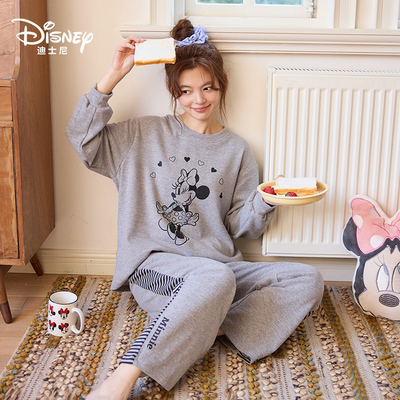 Disney迪士尼羊绒蚕丝秋冬长袖长裤带胸垫女休闲舒适家居服0219