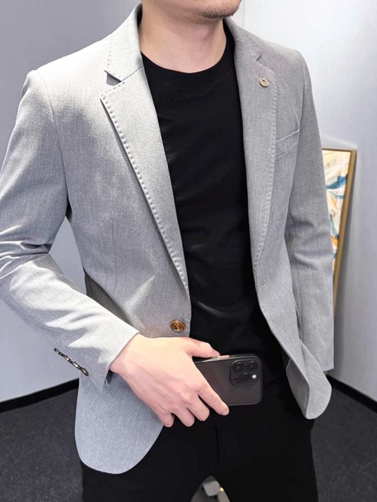 西装外套男士春秋季潮牌商务英伦风修身西服痞帅百搭休闲单西上衣