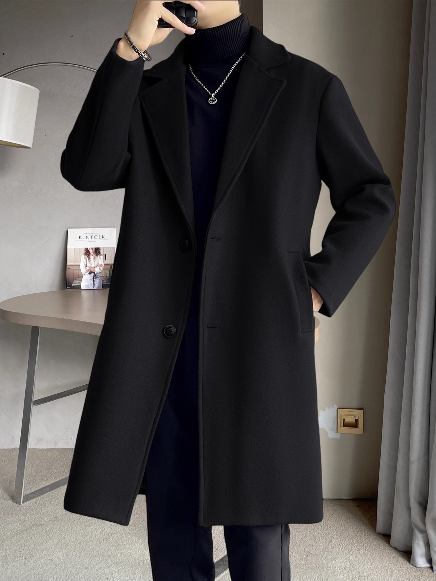 毛呢大衣男士中长款秋冬季2025新款韩版潮牌痞帅宽松休闲风衣外套