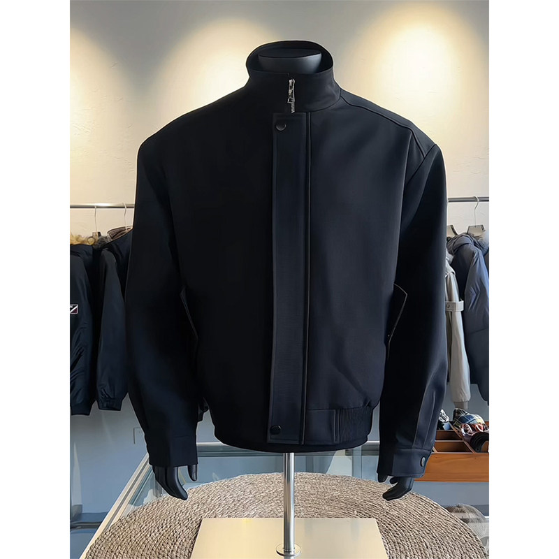 黑色立领行政夹克男士秋冬季潮牌痞帅加棉加厚休闲飞行员棉服外套