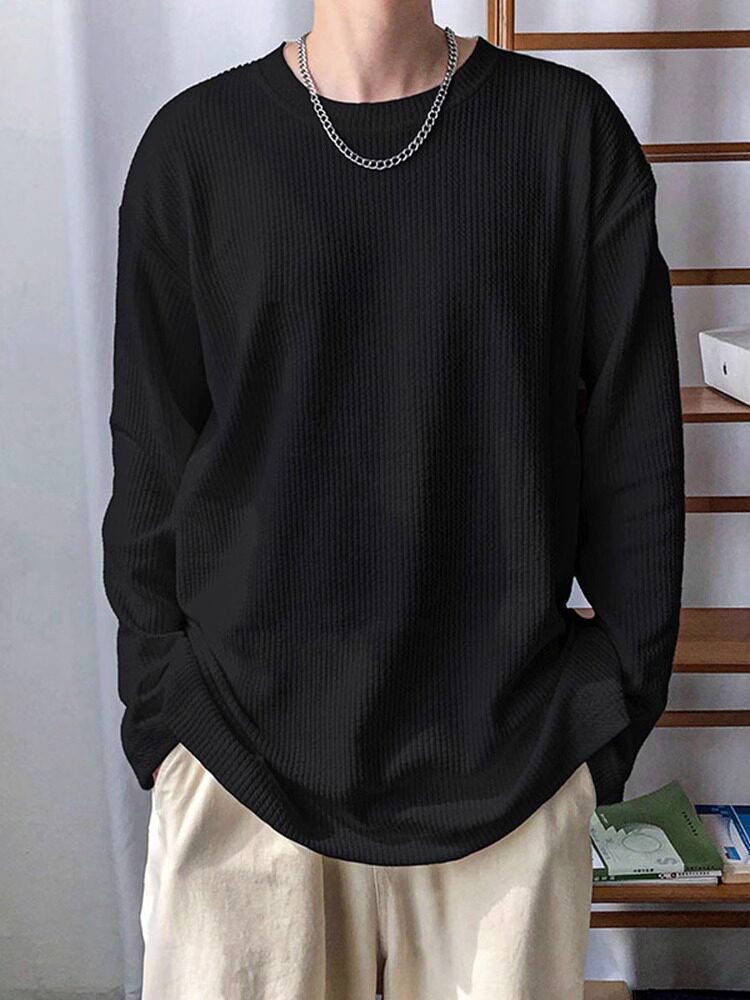 重磅长袖t恤男春秋季潮牌复古雅痞慵懒风宽松圆领休闲打底体恤衫