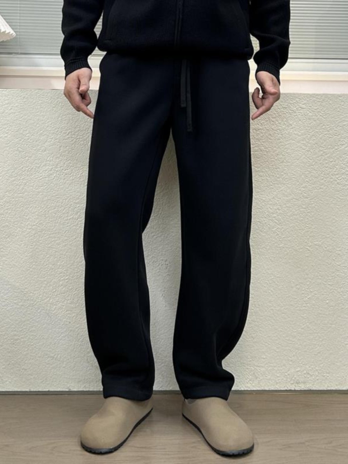 黑色弯刀卫裤男冬季加绒加厚垂感直筒裤子青年潮流百搭宽松休闲裤