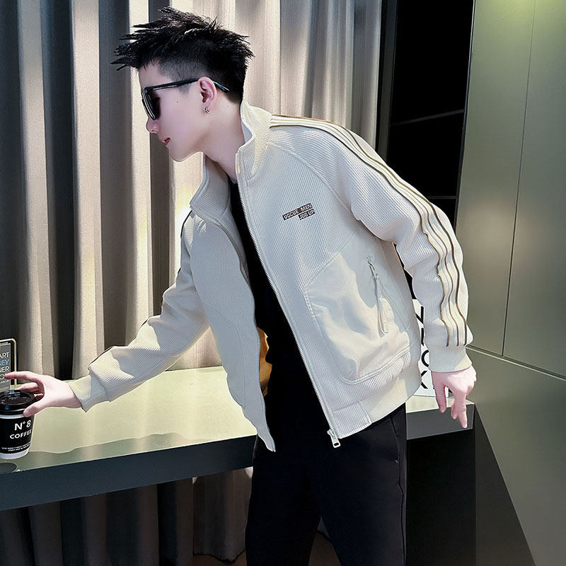 立领夹克外套男秋冬季潮牌痞帅高级感加绒百搭宽松休闲运动上衣服