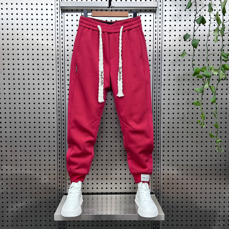 休闲裤男士秋冬季韩版潮牌修身加绒小脚运动裤子纯色百搭束脚卫裤