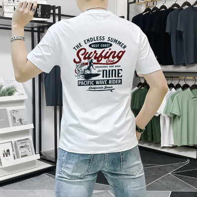 美式短袖t恤男士夏季潮牌圆领印花上衣时尚潮流轻奢百搭休闲体恤