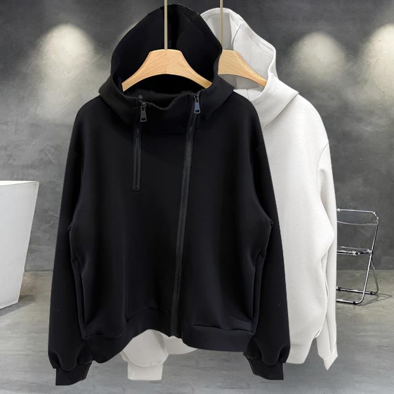 开衫卫衣男士秋冬款潮流痞帅拉链设计感工装拼接纯色宽松连帽外套