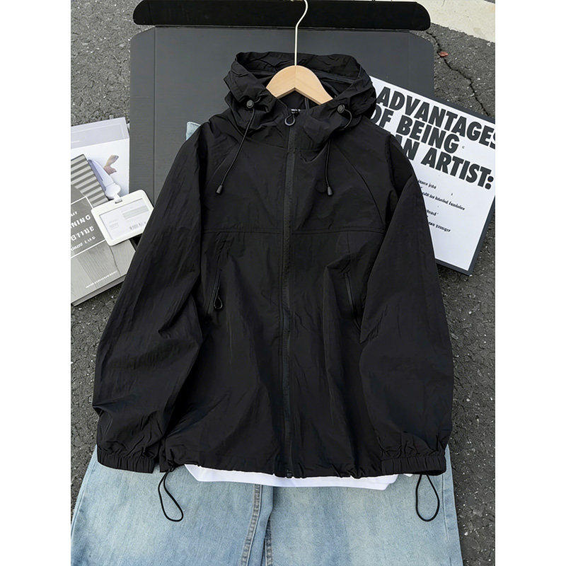 黑色冰丝速干防晒衣男士夏季潮牌山系户外登山服抗UV连帽外套