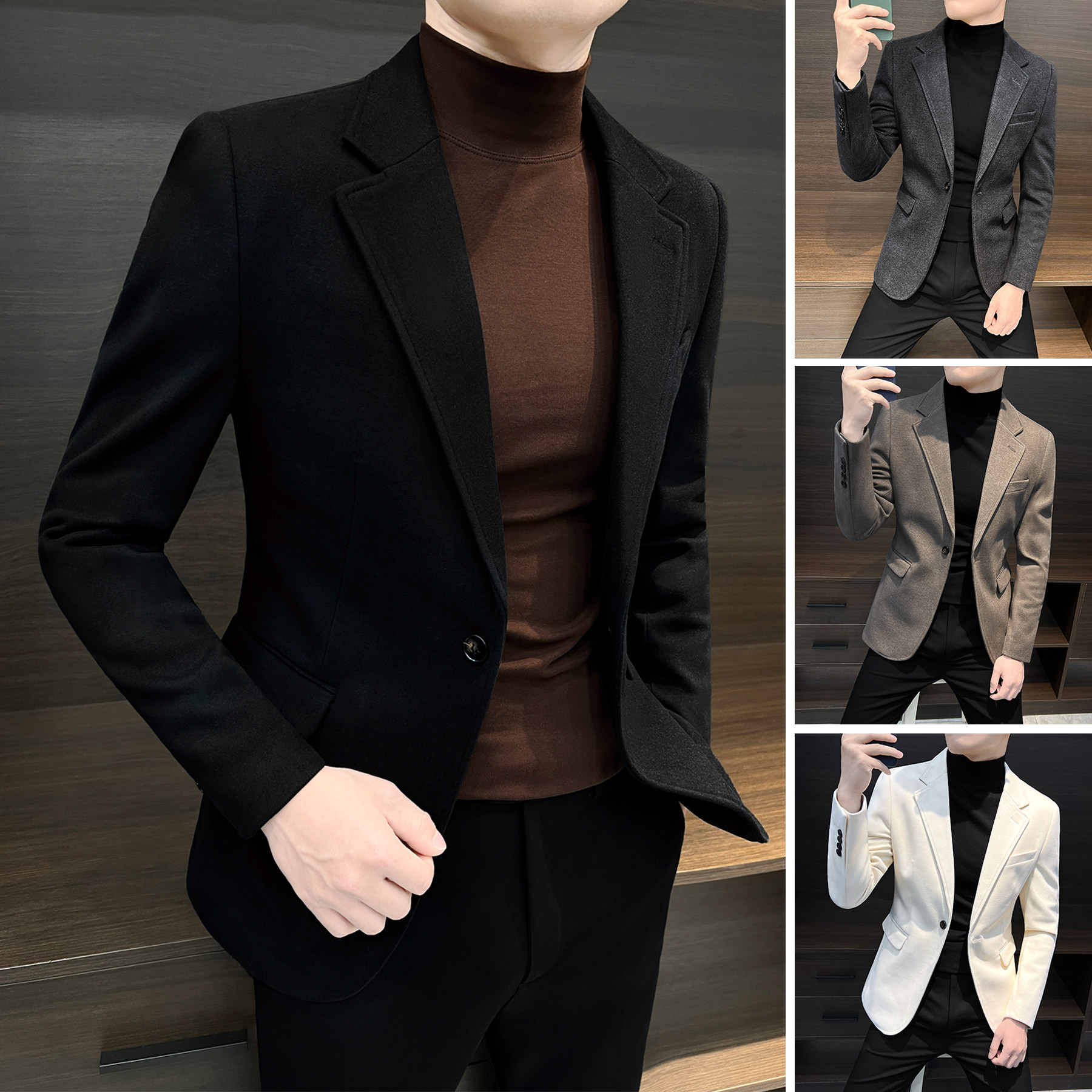 毛呢西装外套男士秋冬季韩版潮流痞帅高级感商务单西呢子休闲西服