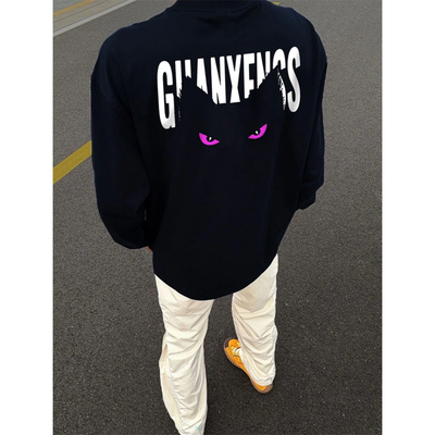 美式重磅纯棉字母印花长袖T恤男款秋冬季潮牌痞帅宽松休闲打底衫